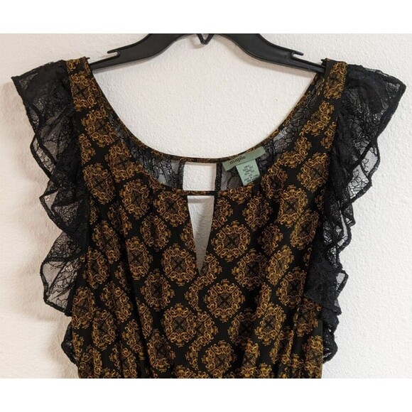 Wmn's Anthropologie MAPLE 100% Silk Medallion Dress with Black Lace Trim/Back XS - Picture 5 of 9